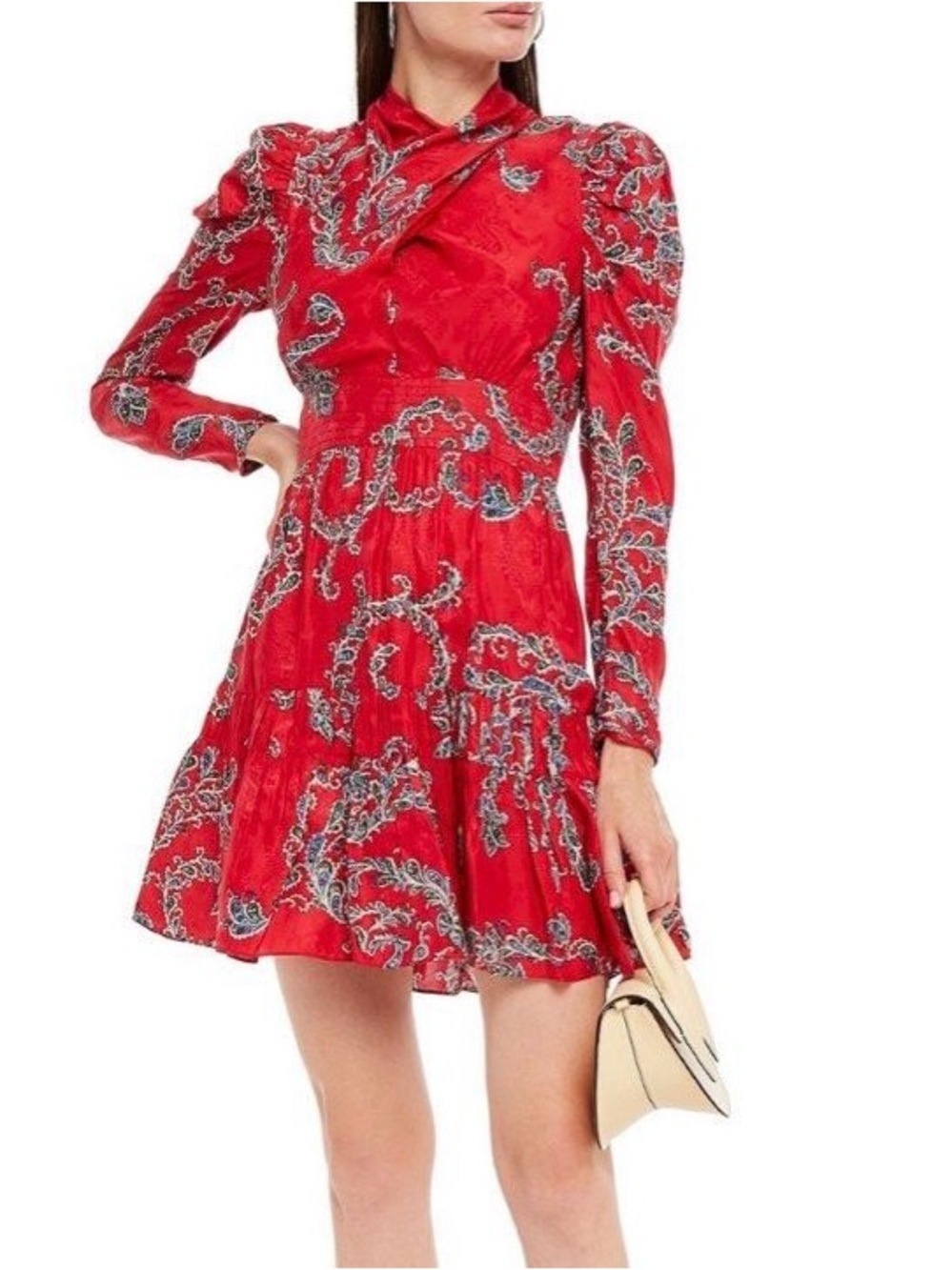 Sandro Tali Red Satin-Jacquard Mini Dress, Size 34